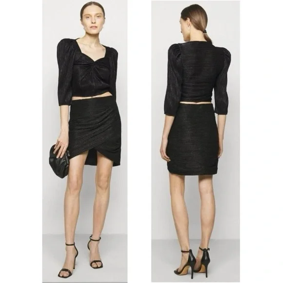 IRO Dollie Twist Front Short Sleeve Metallic Crop Top Blouse Size 10 NEW - Picture 3 of 11